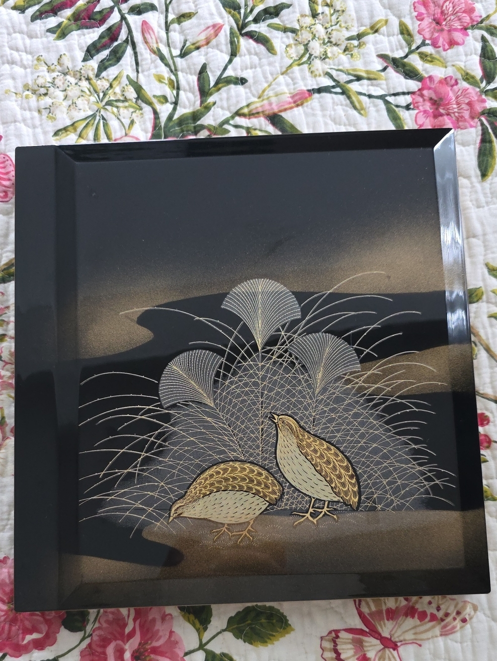 Otagiri Black Lacquer Photo Albume  with Gold Quail Signature